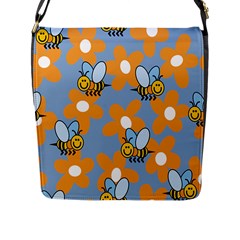 Wasp Bee Honey Flower Floral Star Orange Yellow Gray Flap Messenger Bag (l)  by Mariart