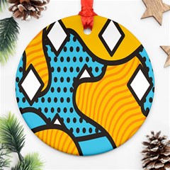 Wave Chevron Orange Blue Circle Plaid Polka Dot Ornament (round) by Mariart