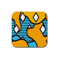 Wave Chevron Orange Blue Circle Plaid Polka Dot Rubber Coaster (square)  by Mariart