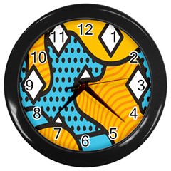 Wave Chevron Orange Blue Circle Plaid Polka Dot Wall Clocks (black)