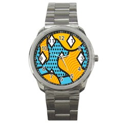 Wave Chevron Orange Blue Circle Plaid Polka Dot Sport Metal Watch by Mariart