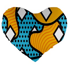 Wave Chevron Orange Blue Circle Plaid Polka Dot Large 19  Premium Flano Heart Shape Cushions by Mariart