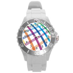 Webbing Line Color Rainbow Round Plastic Sport Watch (l) by Mariart