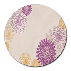 Star Sunflower Floral Grey Purple Orange Round Mousepads by Mariart