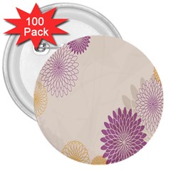 Star Sunflower Floral Grey Purple Orange 3  Buttons (100 Pack)  by Mariart