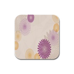 Star Sunflower Floral Grey Purple Orange Rubber Square Coaster (4 Pack)  by Mariart