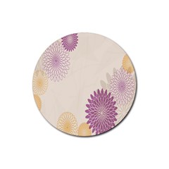 Star Sunflower Floral Grey Purple Orange Rubber Round Coaster (4 Pack)  by Mariart