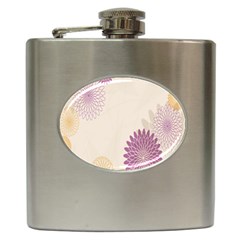 Star Sunflower Floral Grey Purple Orange Hip Flask (6 Oz) by Mariart