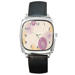 Star Sunflower Floral Grey Purple Orange Square Metal Watch