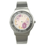 Star Sunflower Floral Grey Purple Orange Stainless Steel Watch Front