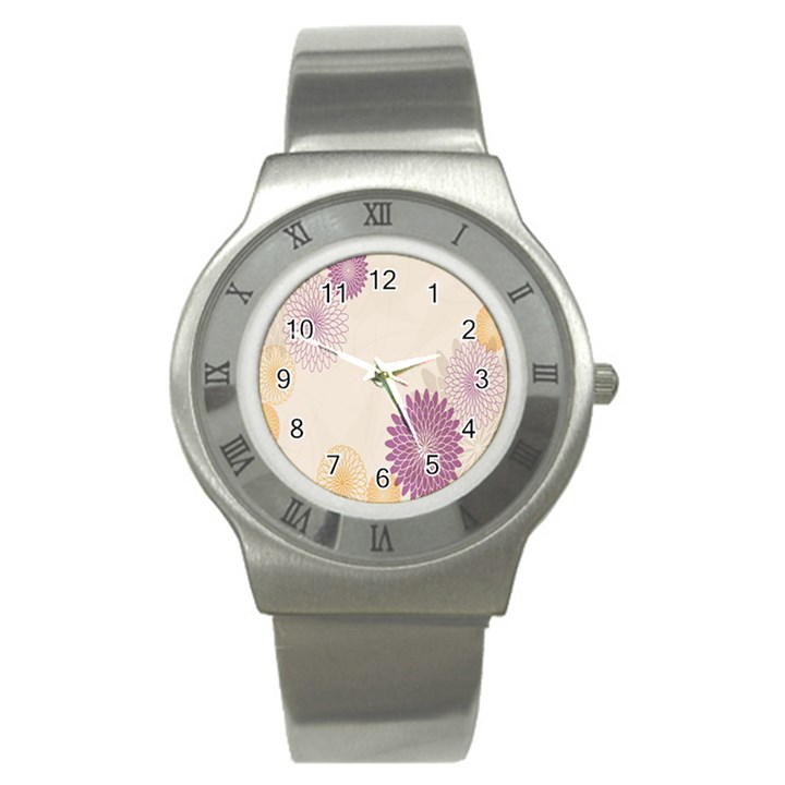 Star Sunflower Floral Grey Purple Orange Stainless Steel Watch