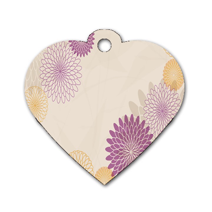 Star Sunflower Floral Grey Purple Orange Dog Tag Heart (One Side)