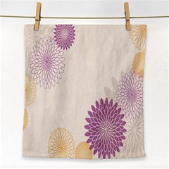 Star Sunflower Floral Grey Purple Orange Face Towel by Mariart