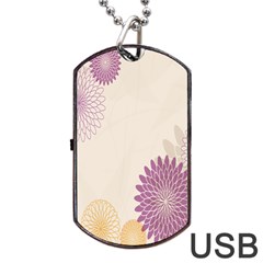 Star Sunflower Floral Grey Purple Orange Dog Tag Usb Flash (one Side) by Mariart