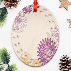 Star Sunflower Floral Grey Purple Orange Ornament (oval Filigree) by Mariart