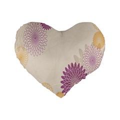 Star Sunflower Floral Grey Purple Orange Standard 16  Premium Flano Heart Shape Cushions by Mariart