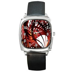 Webbing Red Square Metal Watch by Mariart