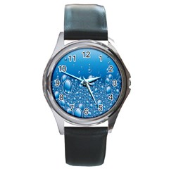 Water Bubble Blue Foam Round Metal Watch by Mariart