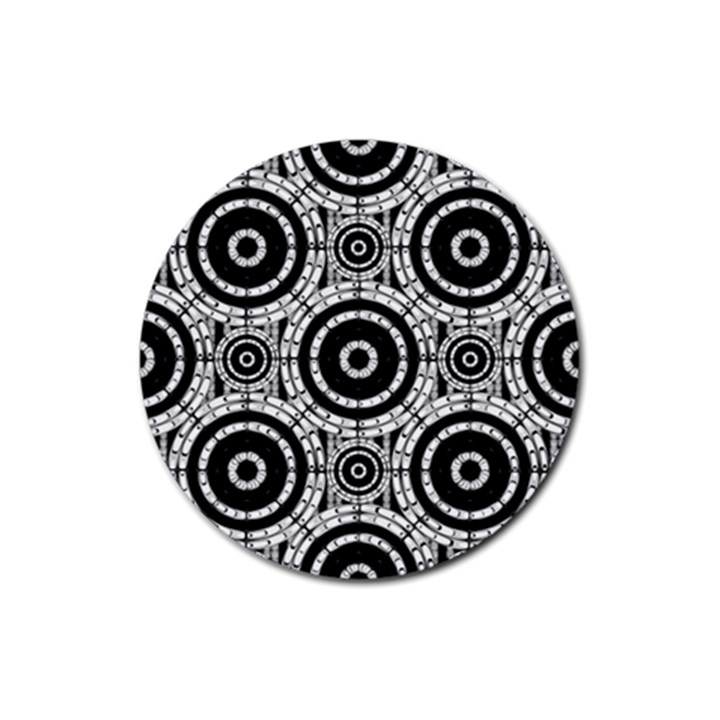 Geometric Black And White Rubber Coaster (Round) 