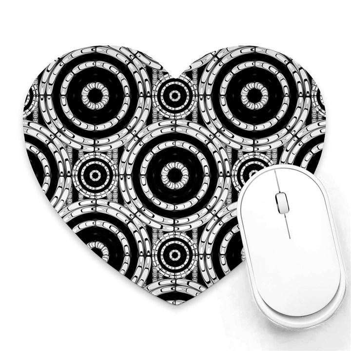 Geometric Black And White Heart Mousepads