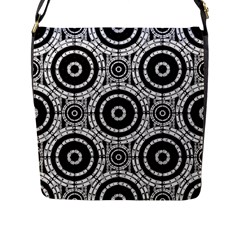 Geometric Black And White Flap Messenger Bag (l)  by linceazul