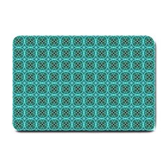 Turquoise Damask Pattern Small Doormat  by linceazul