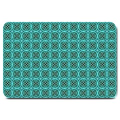 Turquoise Damask Pattern Large Doormat  by linceazul