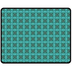 Turquoise Damask Pattern Fleece Blanket (medium)  by linceazul