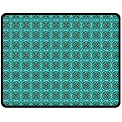 Turquoise Damask Pattern Double Sided Fleece Blanket (medium)  by linceazul