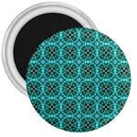 Turquoise Damask Pattern 3  Magnets Front