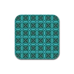 Turquoise Damask Pattern Rubber Square Coaster (4 Pack) 