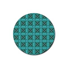 Turquoise Damask Pattern Rubber Round Coaster (4 Pack)  by linceazul