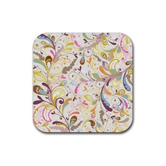 Colorful Seamless Floral Background Rubber Coaster (square)  by TastefulDesigns