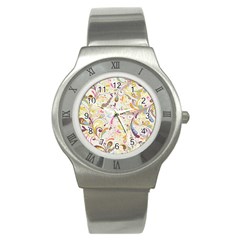 Colorful Seamless Floral Background Stainless Steel Watch by TastefulDesigns