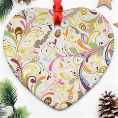 Colorful Seamless Floral Background Heart Ornament (two Sides) by TastefulDesigns