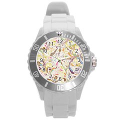 Colorful Seamless Floral Background Round Plastic Sport Watch (l) by TastefulDesigns