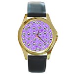 Cute skulls  Round Gold Metal Watch Front