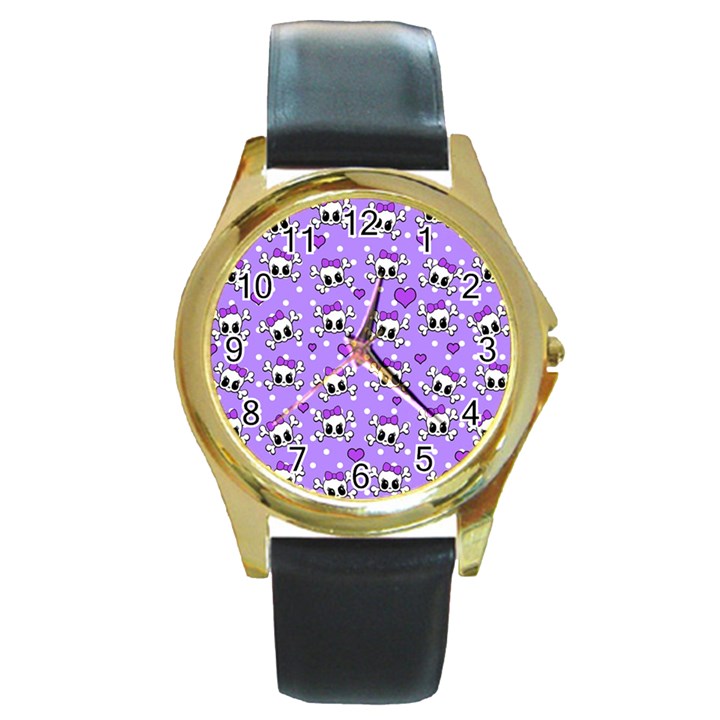 Cute skulls  Round Gold Metal Watch