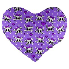 Cute Skulls  Large 19  Premium Flano Heart Shape Cushions by Valentinaart