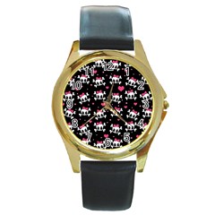 Cute Skulls  Round Gold Metal Watch by Valentinaart