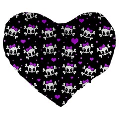 Cute Skull Large 19  Premium Flano Heart Shape Cushions by Valentinaart