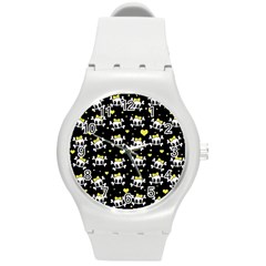 Cute Skull Round Plastic Sport Watch (m) by Valentinaart