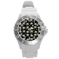 Cute Skull Round Plastic Sport Watch (l) by Valentinaart