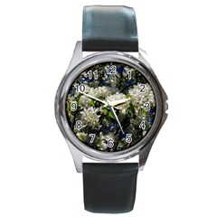 Floral Skies 2 Round Metal Watch