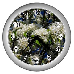 Floral Skies 2 Wall Clocks (silver)  by dawnsiegler