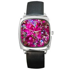 Pretty In Fuchsia 2 Square Metal Watch by dawnsiegler