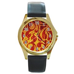 Abstract Pattern Round Gold Metal Watch