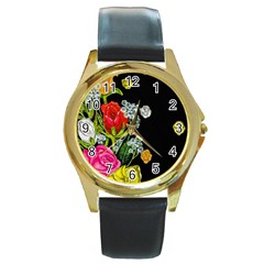 Floral Rhapsody Pt 4 Round Gold Metal Watch by dawnsiegler