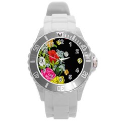 Floral Rhapsody Pt 4 Round Plastic Sport Watch (l) by dawnsiegler