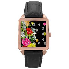 Floral Rhapsody Pt 4 Rose Gold Leather Watch  by dawnsiegler